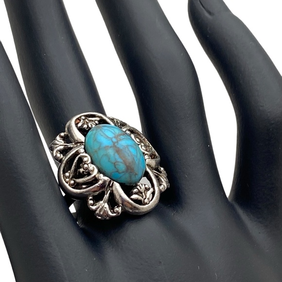 Sarah Coventry Jewelry - Vintage Sarah Coventry 1976 “Heritage” Adjustable Ring Open Scroll Turquoise
